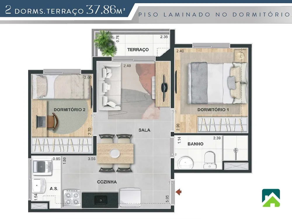 Apartamento, 2 quartos, 37 m² - Foto 3