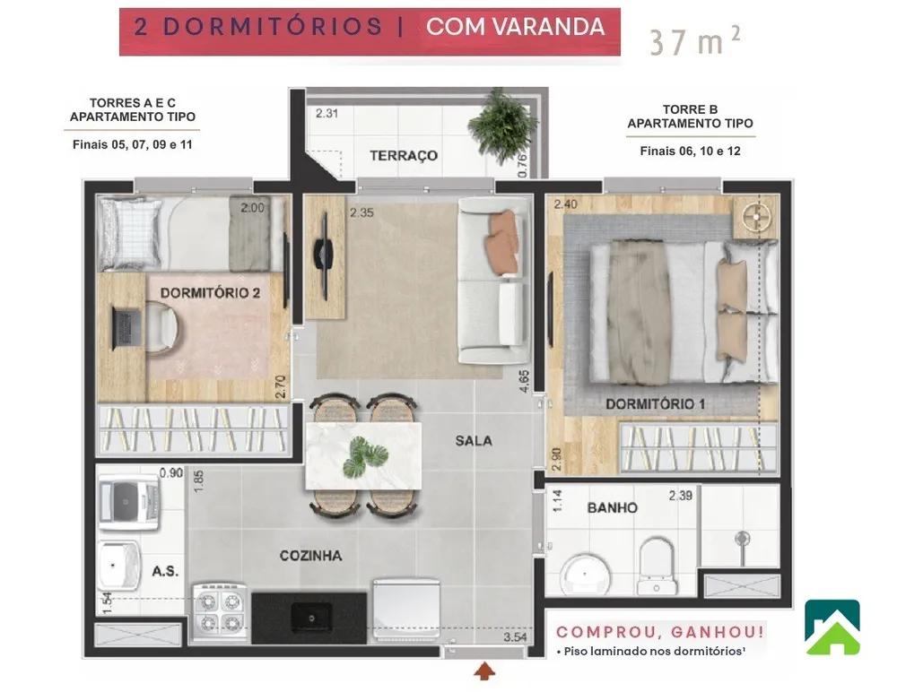 Apartamento, 2 quartos, 37 m² - Foto 9