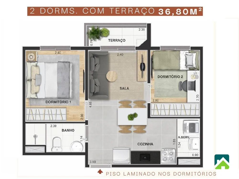 Apartamento, 2 quartos, 37 m² - Foto 3