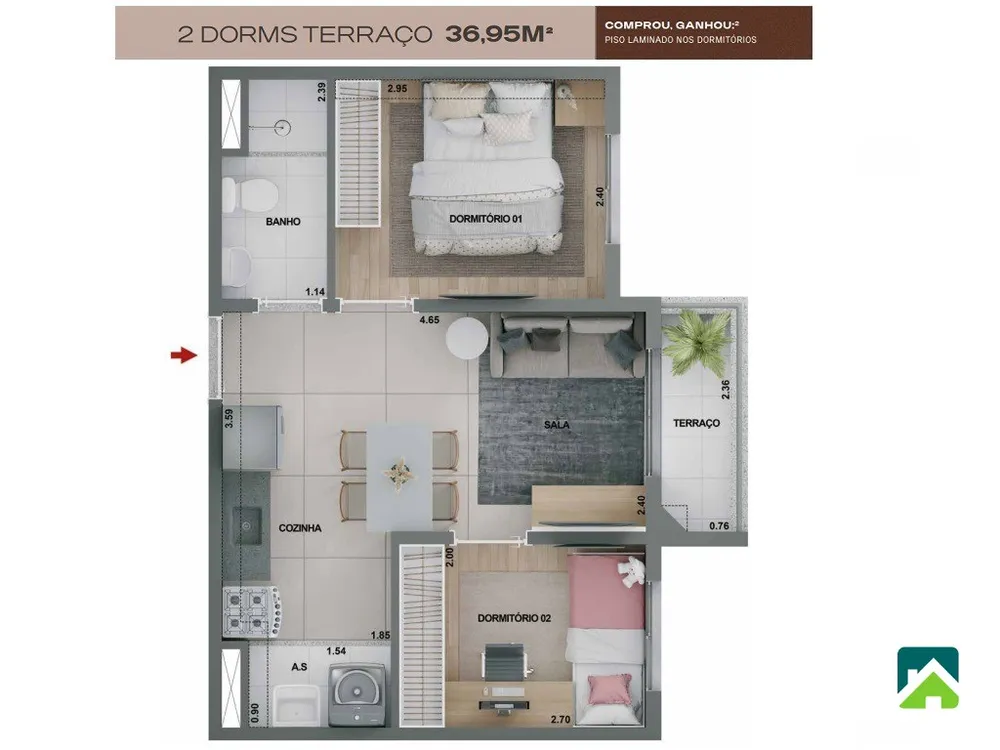 Apartamento, 2 quartos, 37 m² - Foto 2