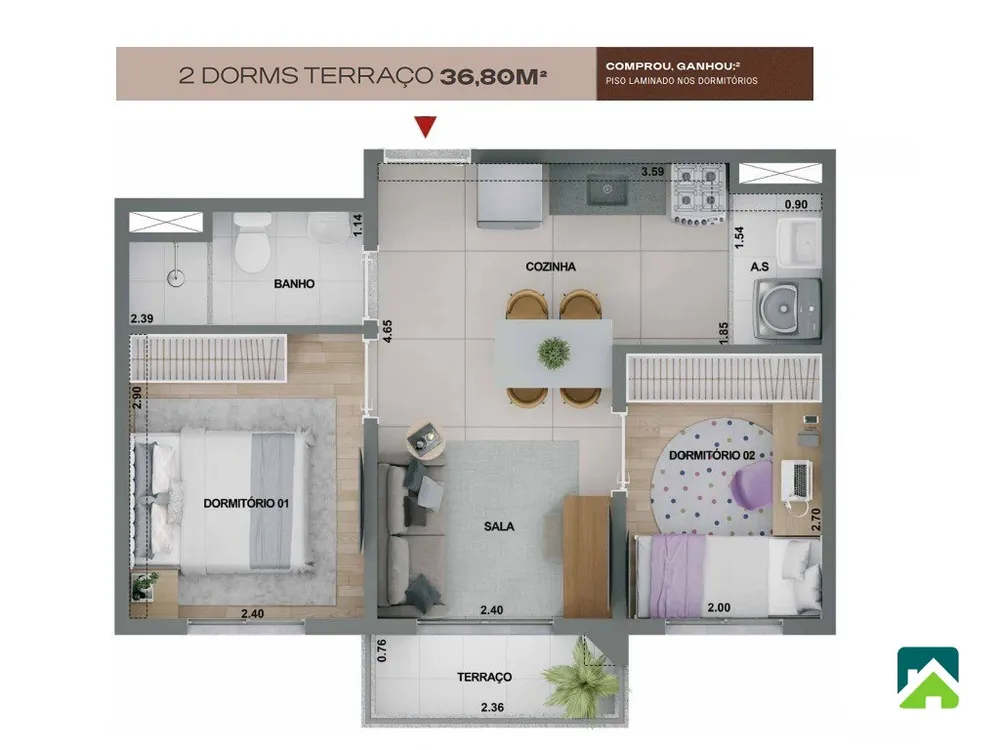 Apartamento, 2 quartos, 37 m² - Foto 3