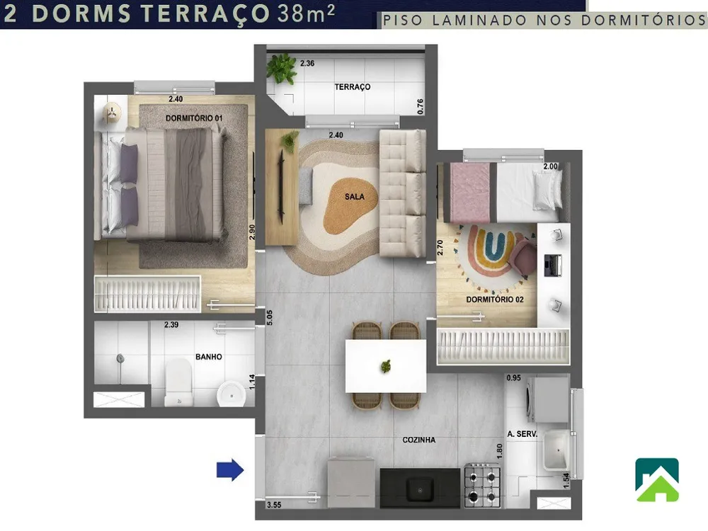 Apartamento, 2 quartos, 38 m² - Foto 2