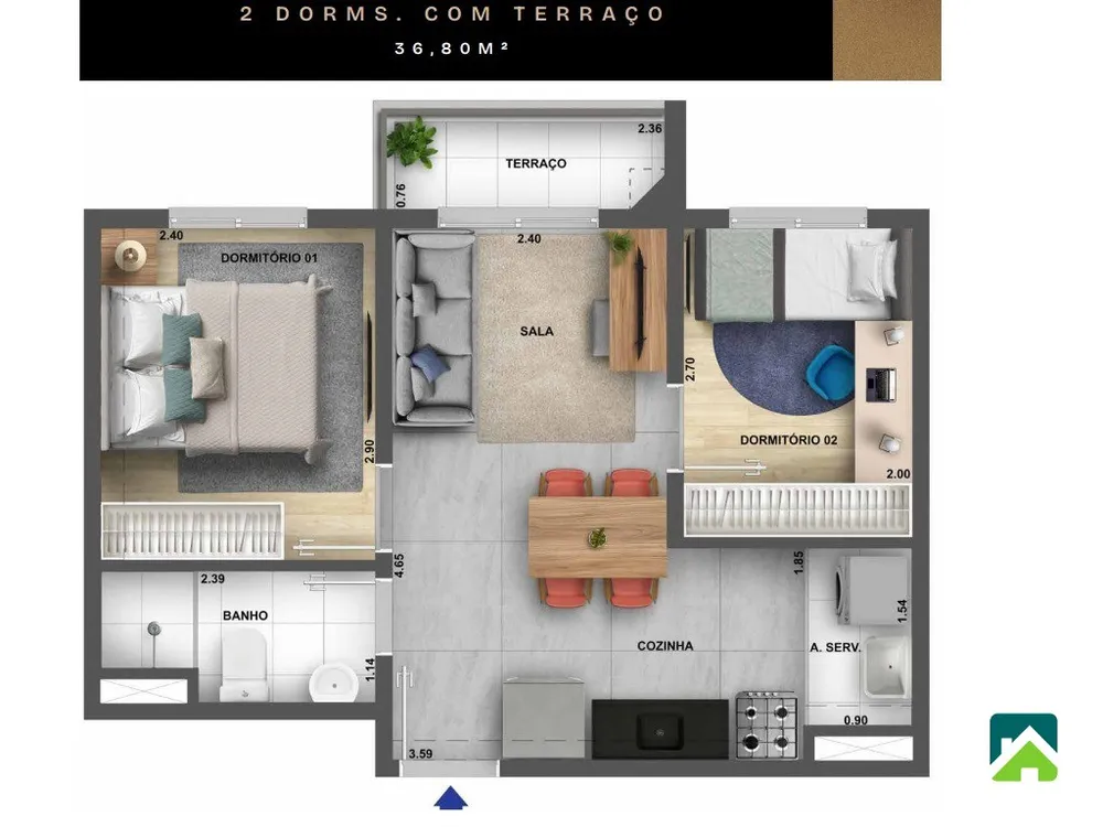 Apartamento, 2 quartos, 37 m² - Foto 3