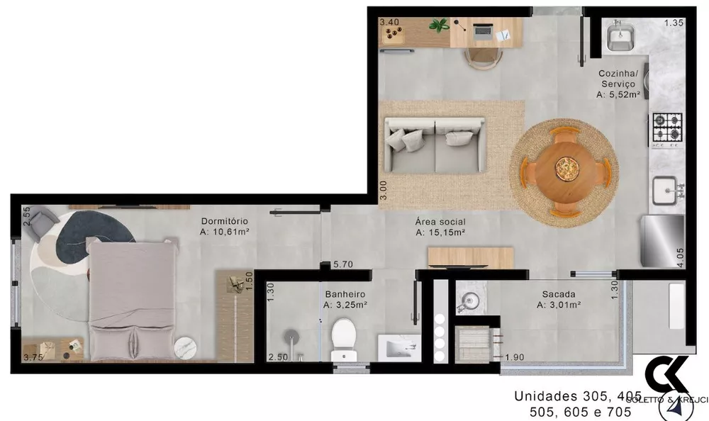 Apartamento à venda com 1 quarto, 44m² - Foto 2