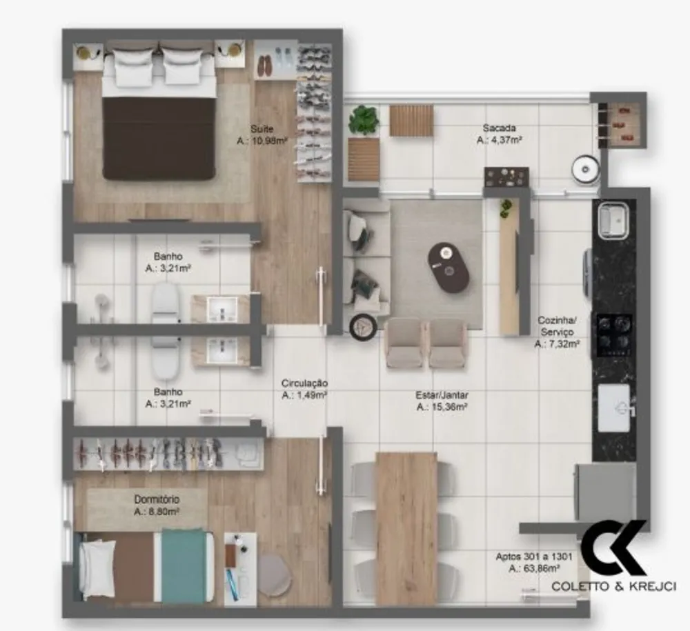 Apartamento, 2 quartos, 65 m² - Foto 6