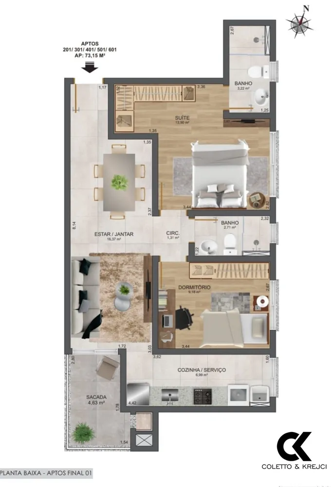 Apartamento, 2 quartos, 73 m² - Foto 8