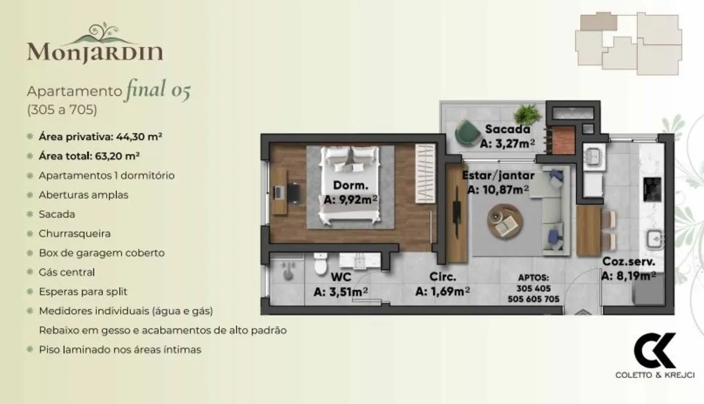 Apartamento, 1 quarto, 44 m² - Foto 3