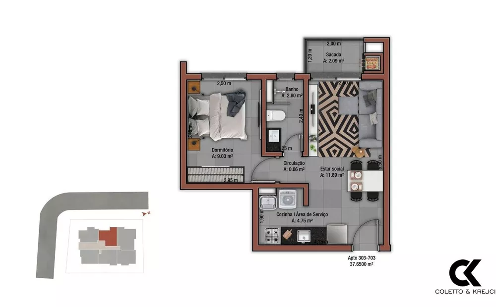 Apartamento à venda com 1 quarto, 37m² - Foto 3