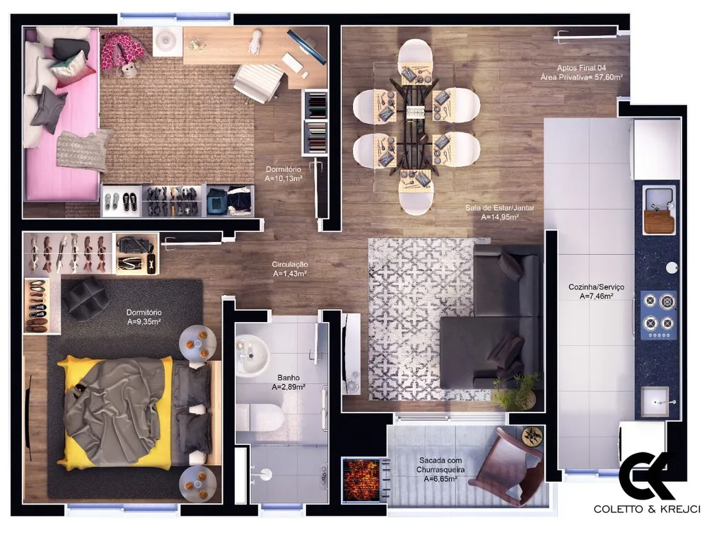 Apartamento, 2 quartos, 57 m² - Foto 3