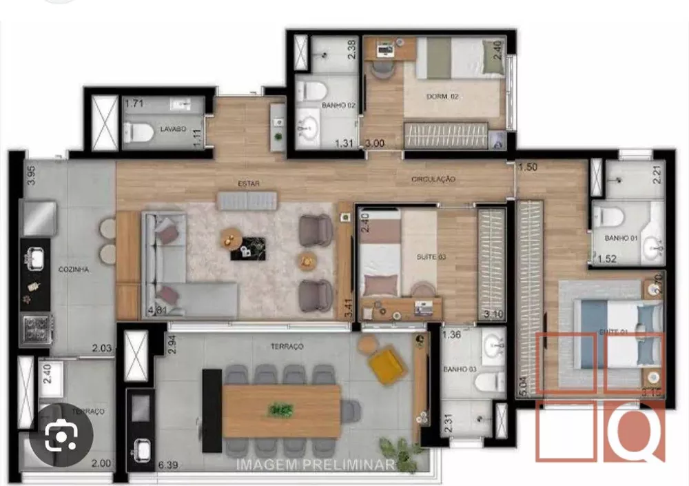 Apartamento à venda com 3 quartos, 108m² - Foto 3