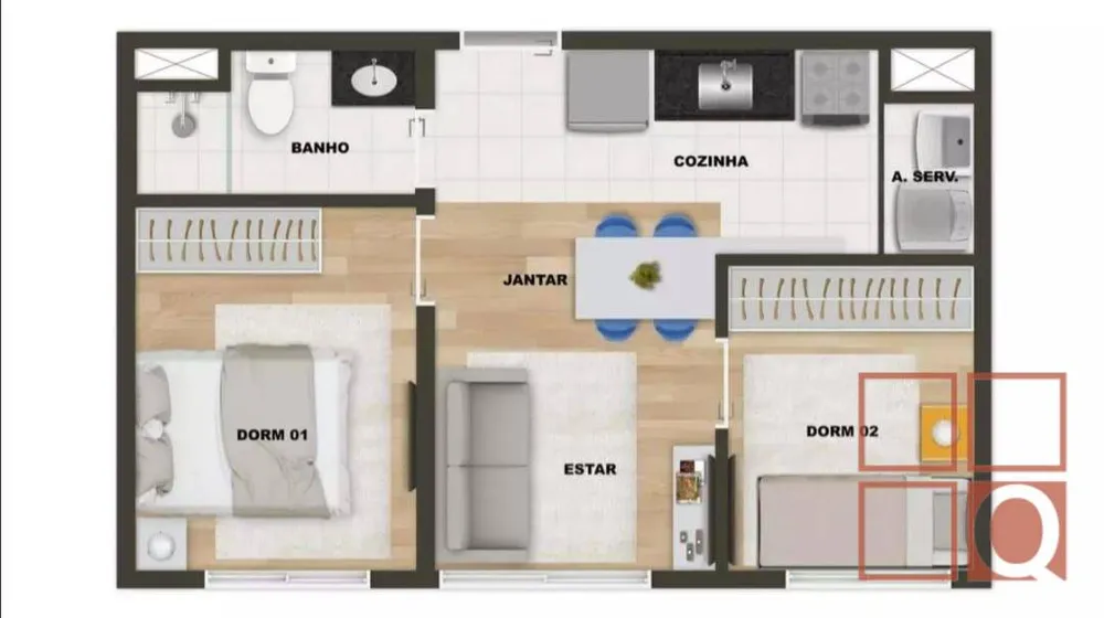 Apartamento, 2 quartos, 35 m² - Foto 3
