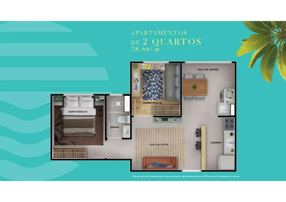 Apartamento à venda com 2 quartos, 38m² - Foto 2