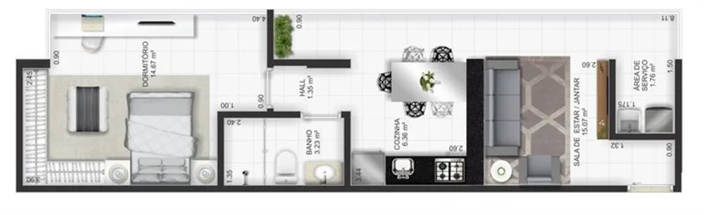 Apartamento, 1 quarto, 46 m² - Foto 3