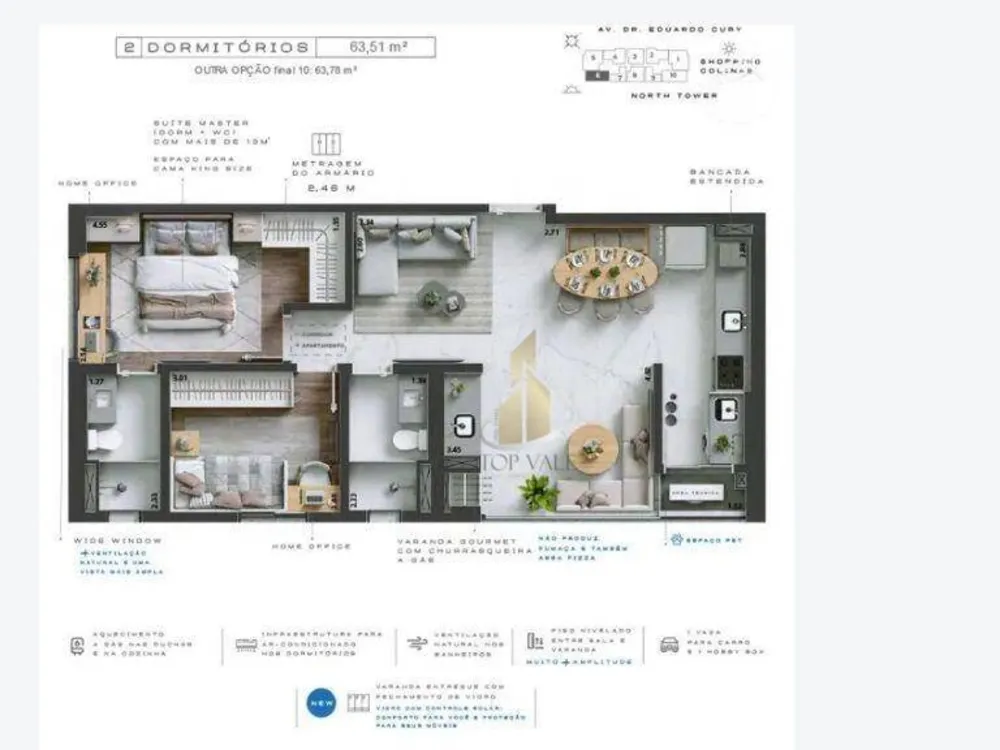Apartamento, 2 quartos, 63 m² - Foto 2