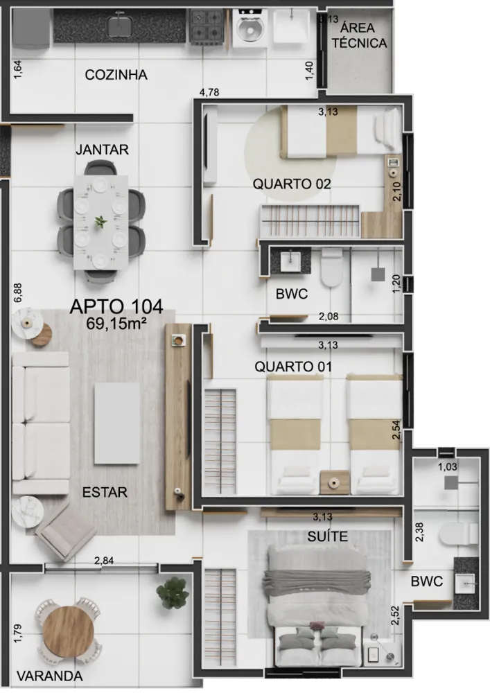 Apartamento, 3 quartos, 68 m² - Foto 8