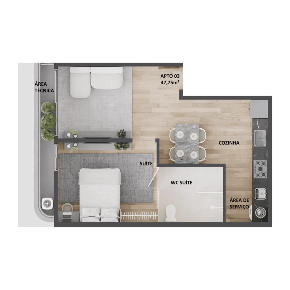 Apartamento, 1 quarto, 47 m² - Foto 3
