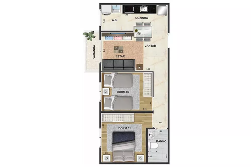 Apartamento à venda com 2 quartos, 46m² - Foto 3