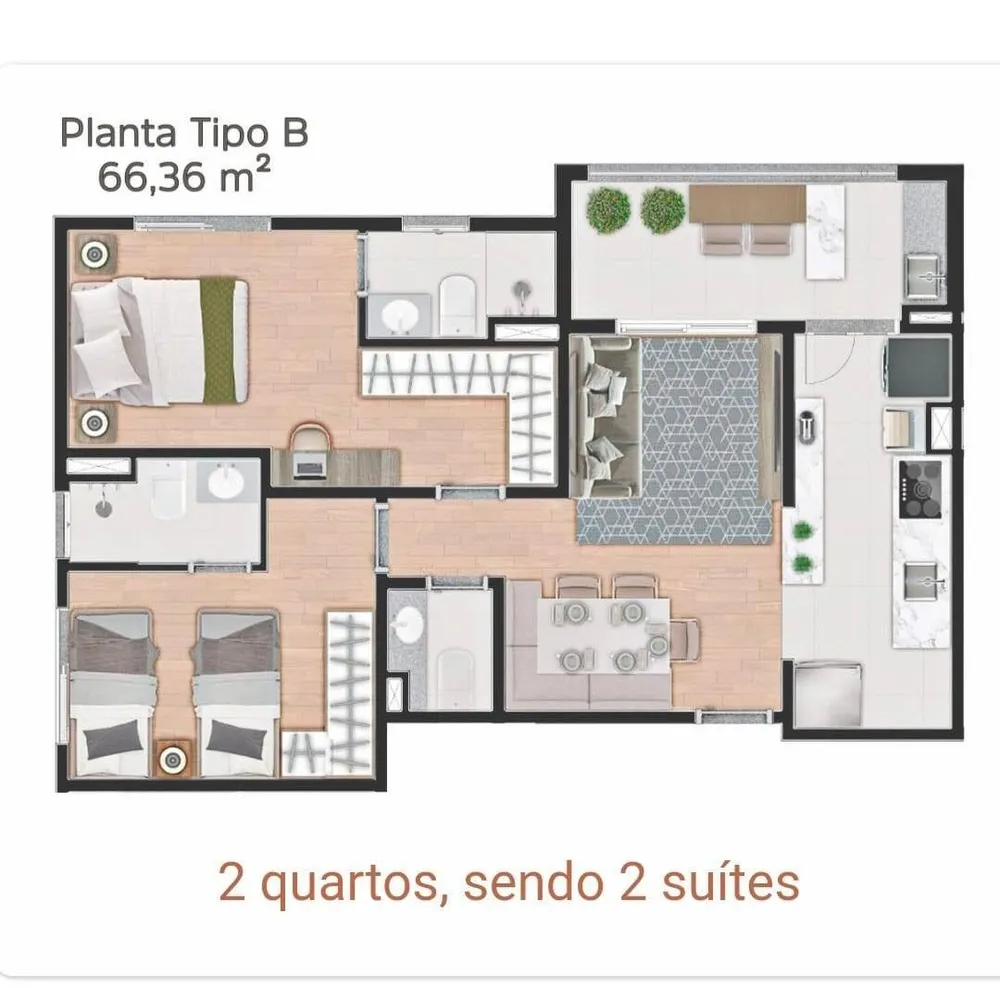 Apartamento, 2 quartos, 66 m² - Foto 2