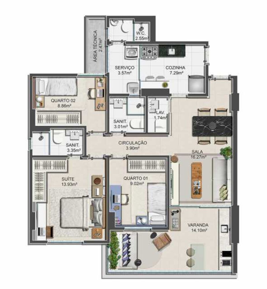 Apartamento, 3 quartos, 90 m² - Foto 2