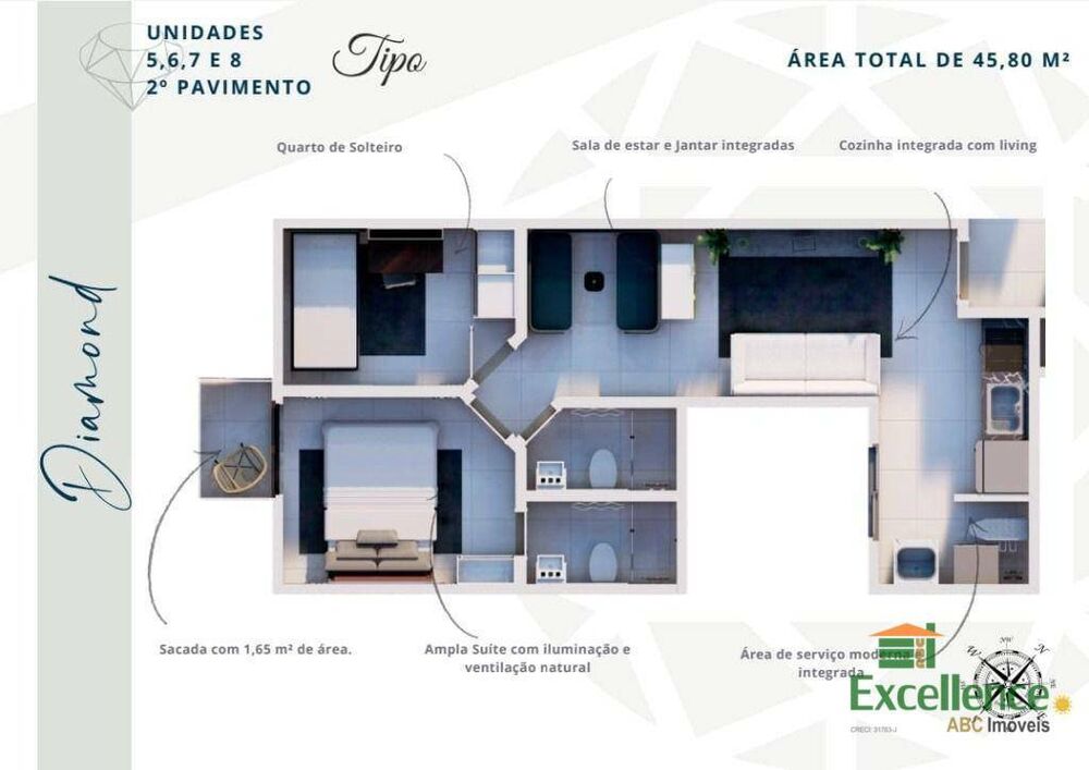Apartamento, 2 quartos, 46 m² - Foto 3