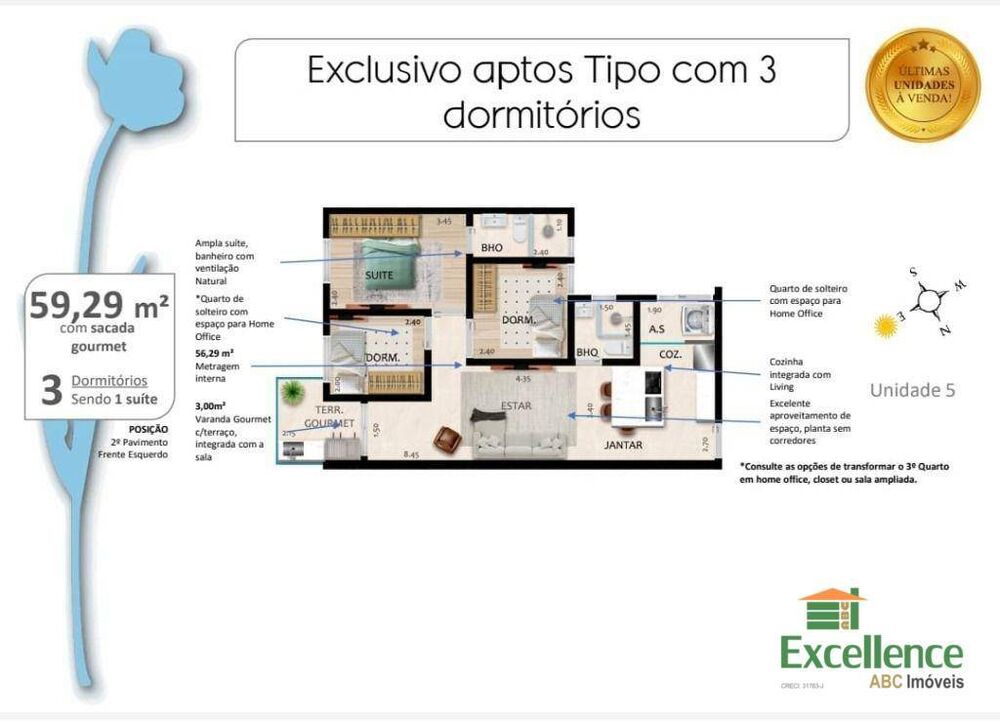 Apartamento, 3 quartos, 60 m² - Foto 4