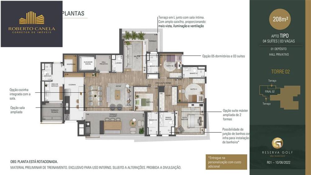 Apartamento à venda com 4 quartos, 208m² - Foto 3