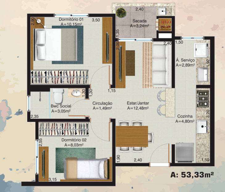 Apartamento à venda e aluguel com 2 quartos, 53m² - Foto 2