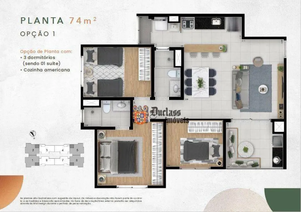 Apartamento, 3 quartos, 74 m² - Foto 1