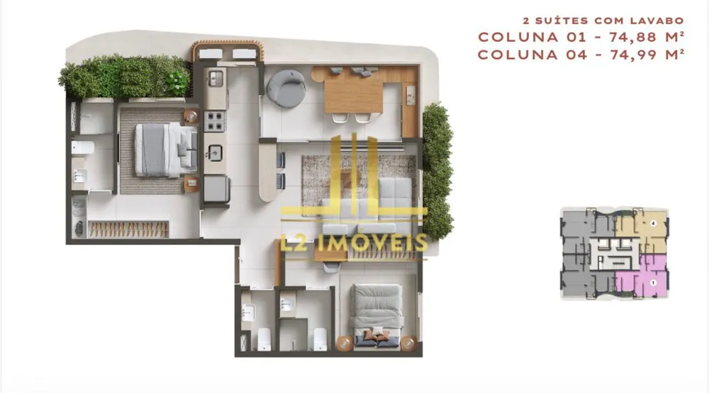 Apartamento, 2 quartos, 74 m² - Foto 3