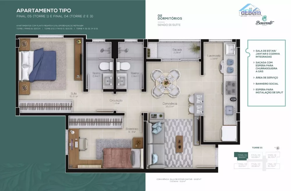 Apartamento, 2 quartos, 64 m² - Foto 2