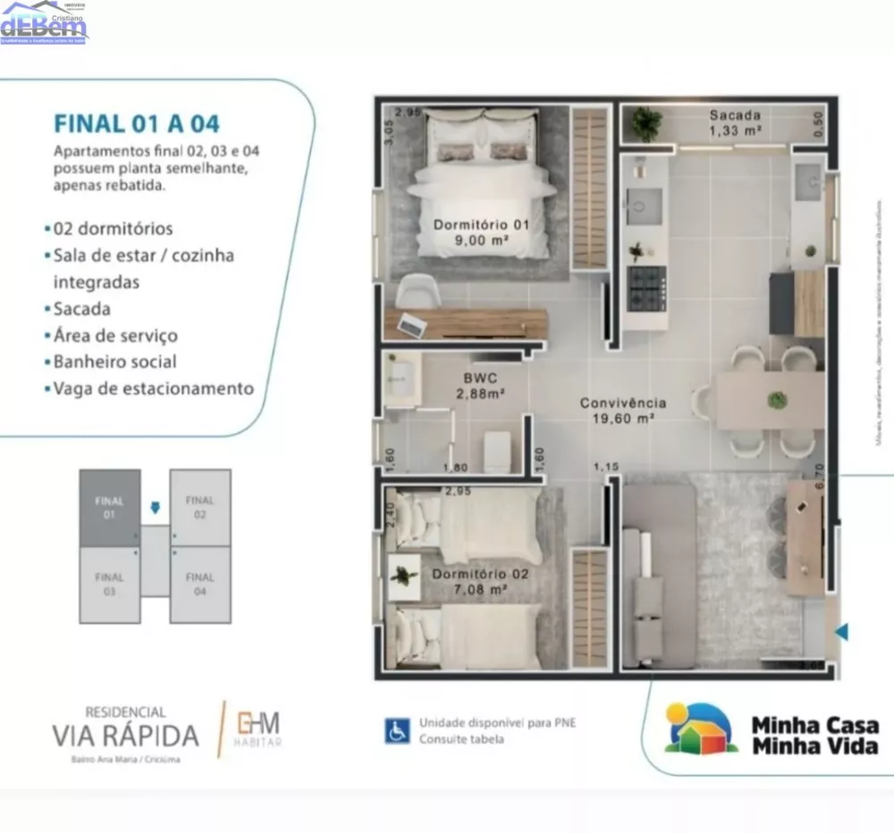 Apartamento, 2 quartos, 46 m² - Foto 1