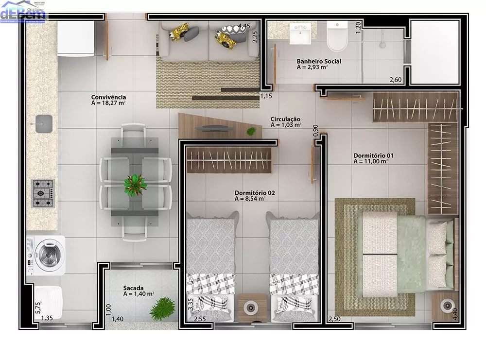 Apartamento, 2 quartos, 52 m² - Foto 3