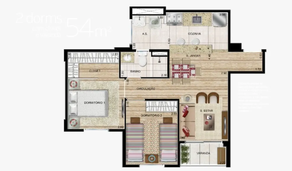 Apartamento, 2 quartos, 66 m² - Foto 2