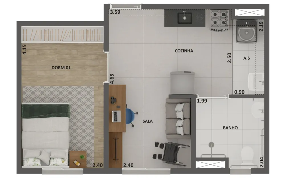 Apartamento, 1 quarto, 34 m² - Foto 6