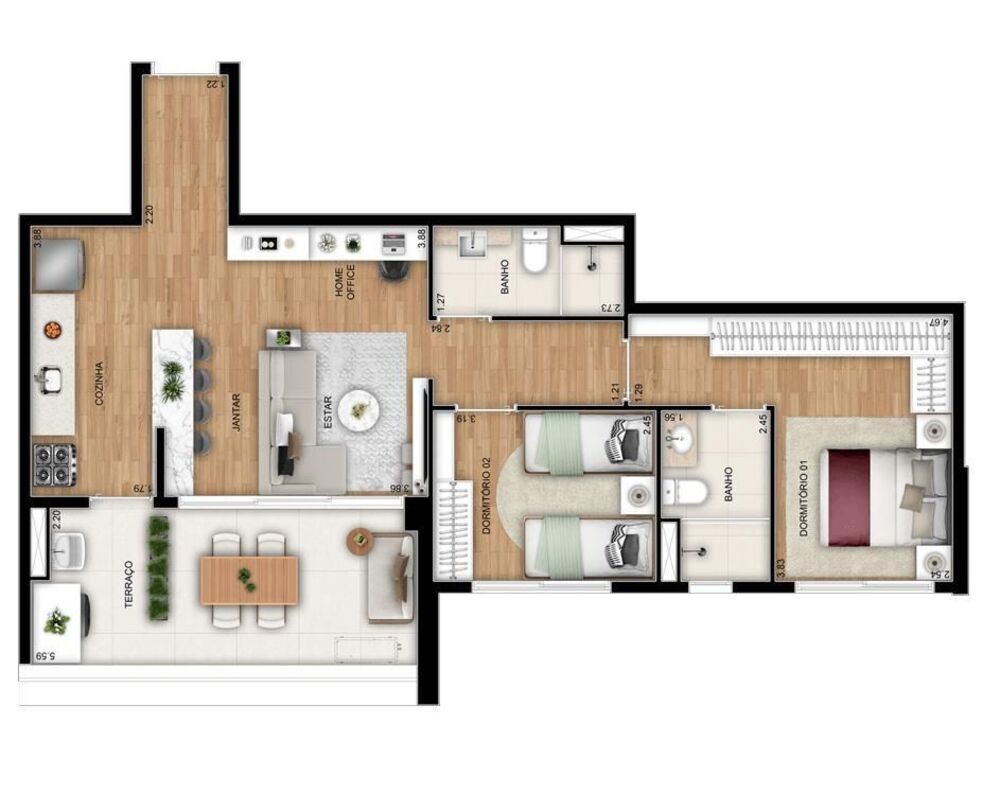 Apartamento, 2 quartos, 74 m² - Foto 2