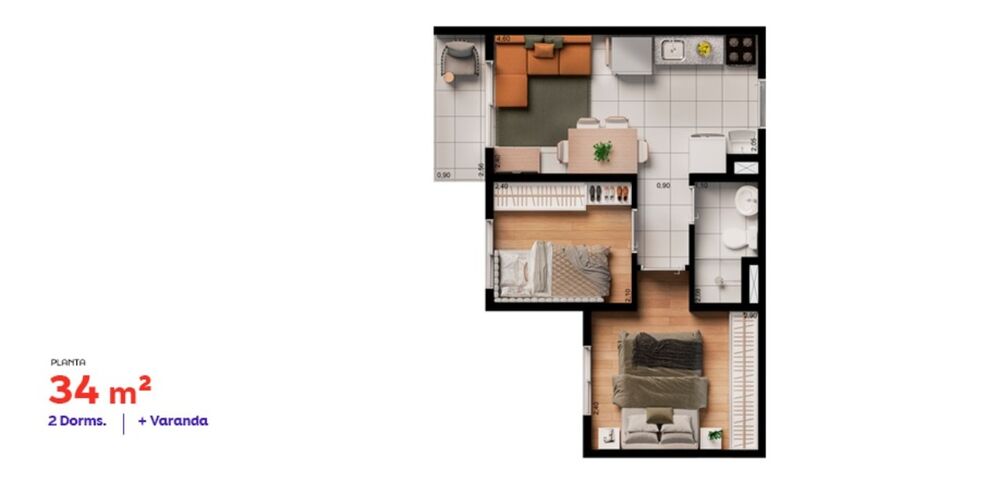 Apartamento, 2 quartos, 34 m² - Foto 4