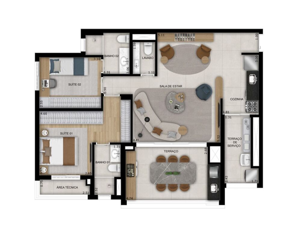 Apartamento, 2 quartos, 68 m² - Foto 2