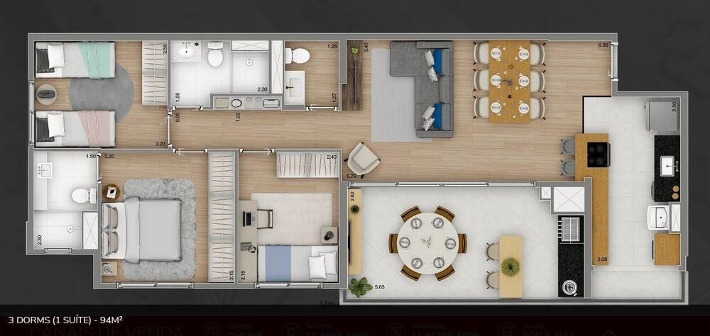 Apartamento, 3 quartos, 94 m² - Foto 1