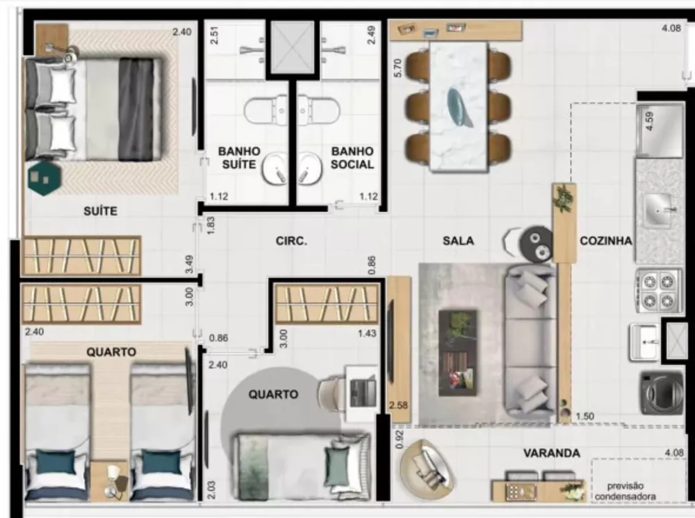 Apartamento, 2 quartos, 56 m² - Foto 3