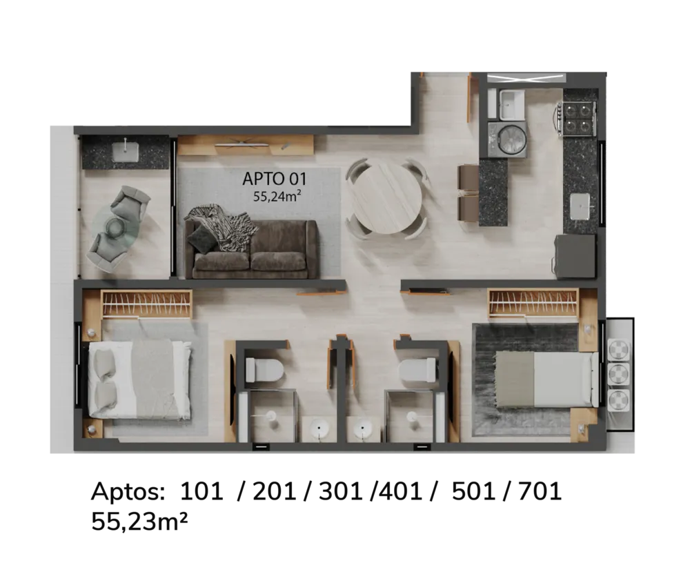 Apartamento, 2 quartos, 55 m² - Foto 6