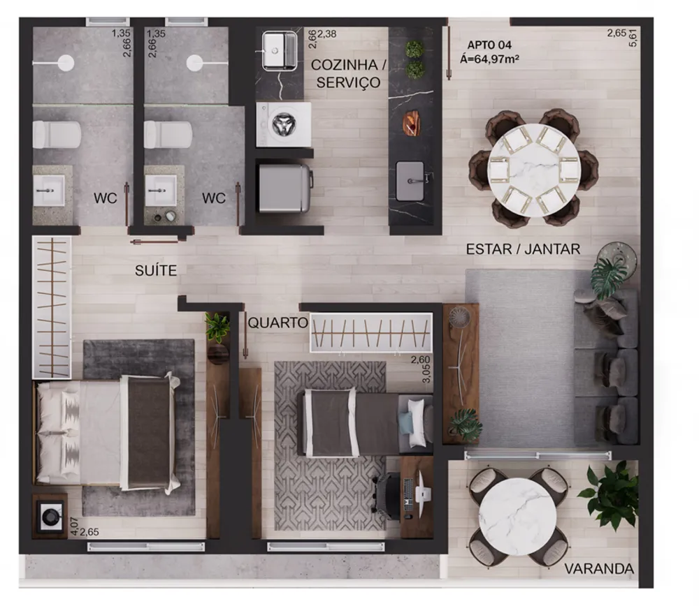 Apartamento, 2 quartos, 64 m² - Foto 1