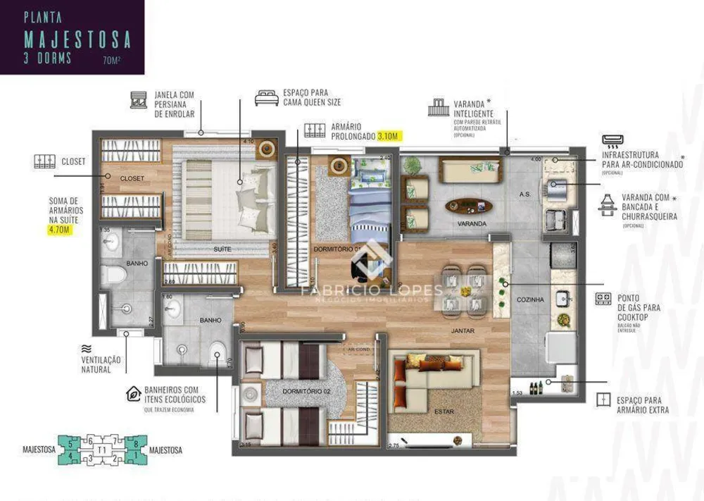 Apartamento, 3 quartos, 70 m² - Foto 1