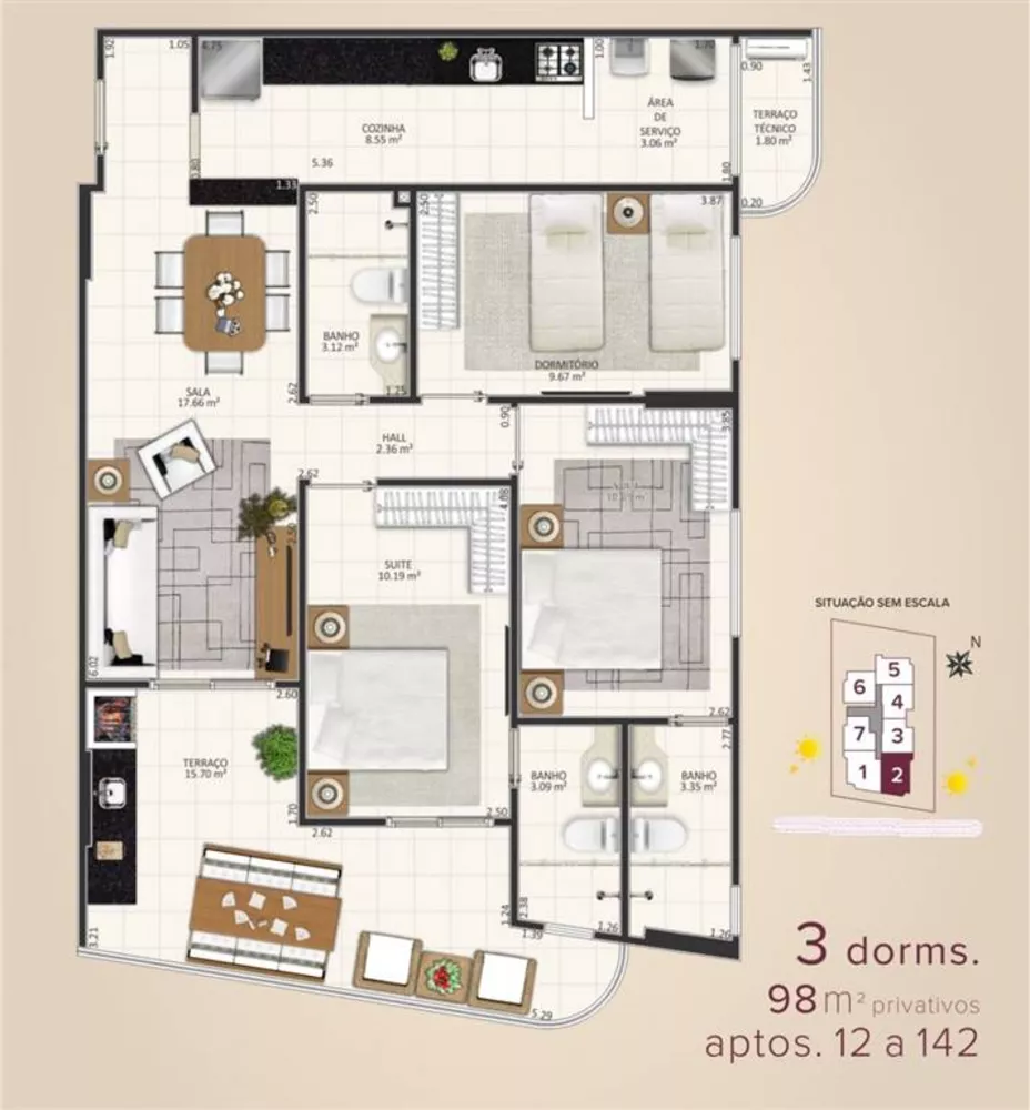 Apartamento à venda com 3 quartos, 98m² - Foto 2