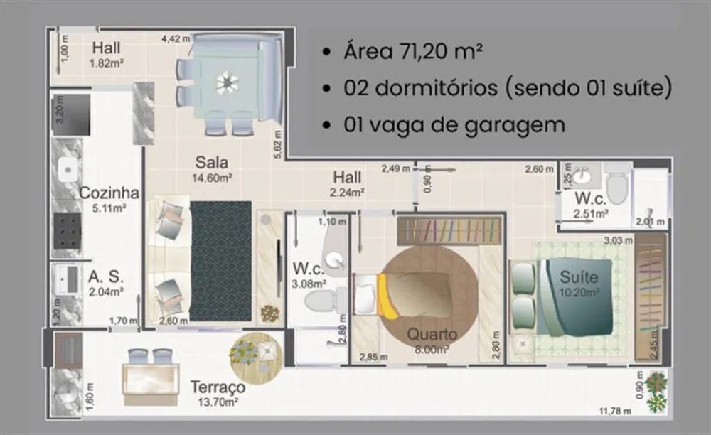 Apartamento, 2 quartos, 71 m² - Foto 1