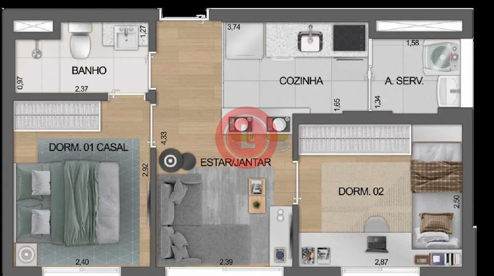 Apartamento, 2 quartos, 38 m² - Foto 2