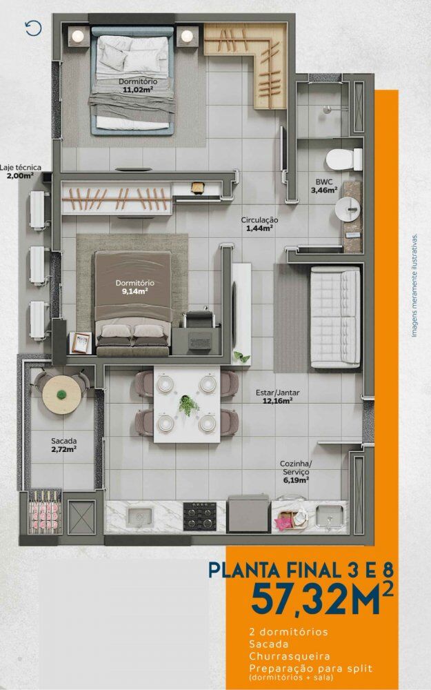 Apartamento à venda com 2 quartos, 58m² - Foto 7