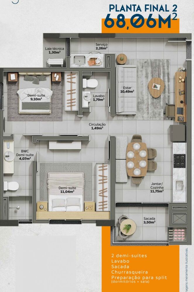 Apartamento à venda com 2 quartos, 58m² - Foto 4