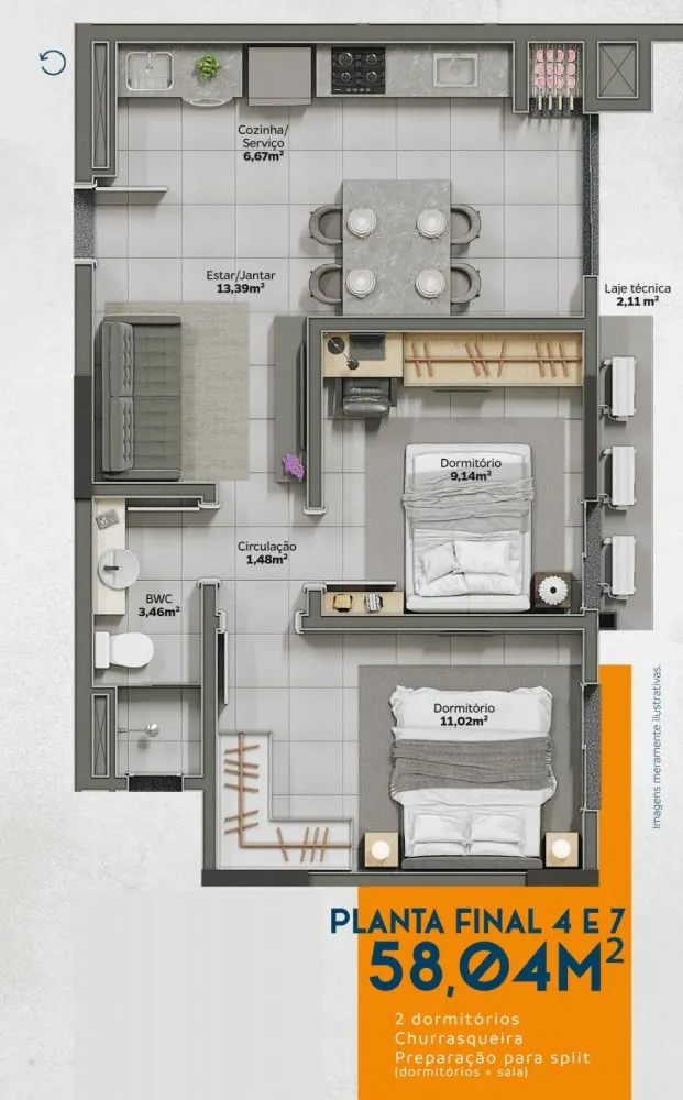 Apartamento, 2 quartos, 58 m² - Foto 5