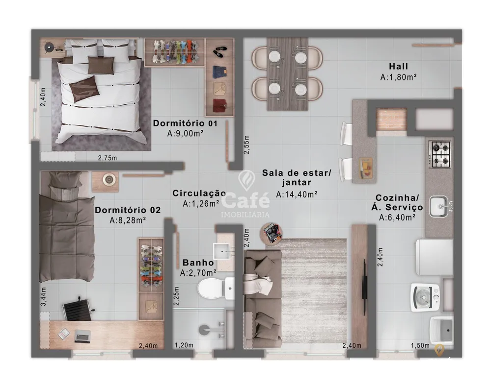 Apartamento, 2 quartos, 50 m² - Foto 2