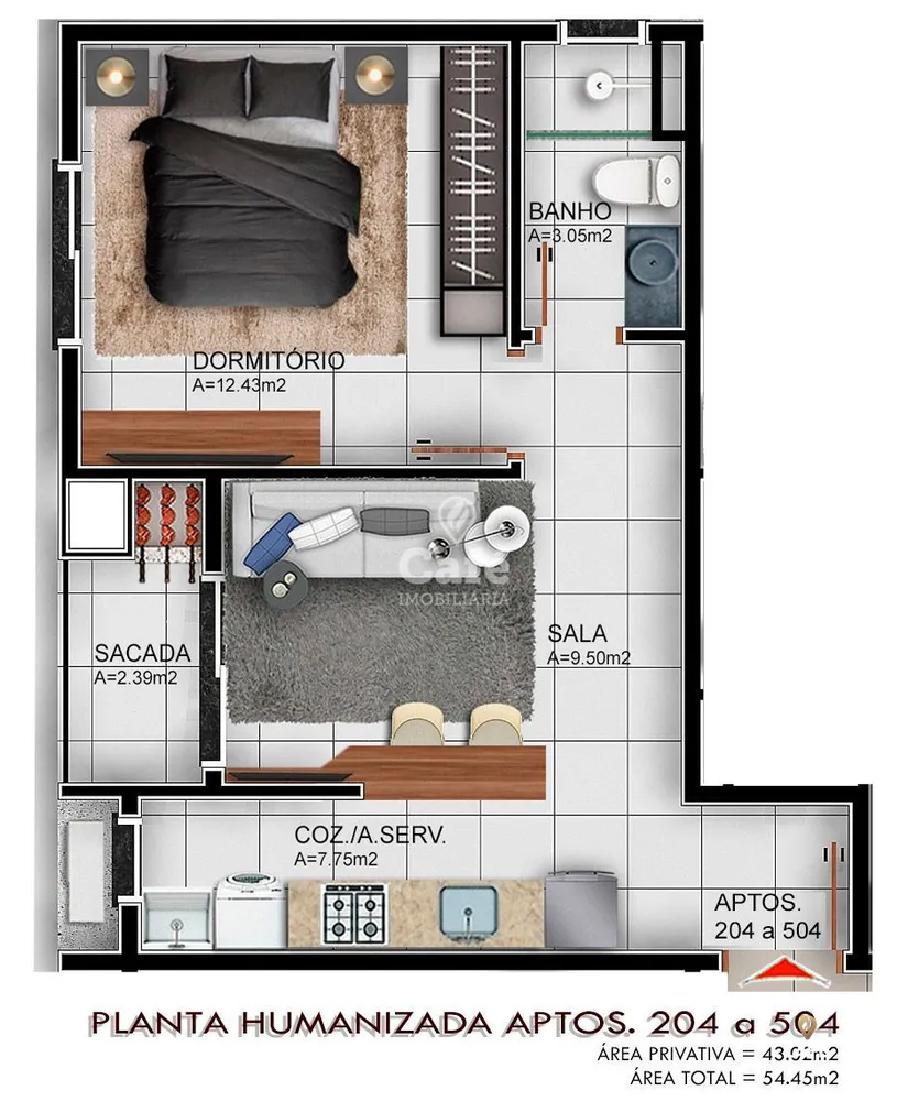 Apartamento, 1 quarto, 43 m² - Foto 3